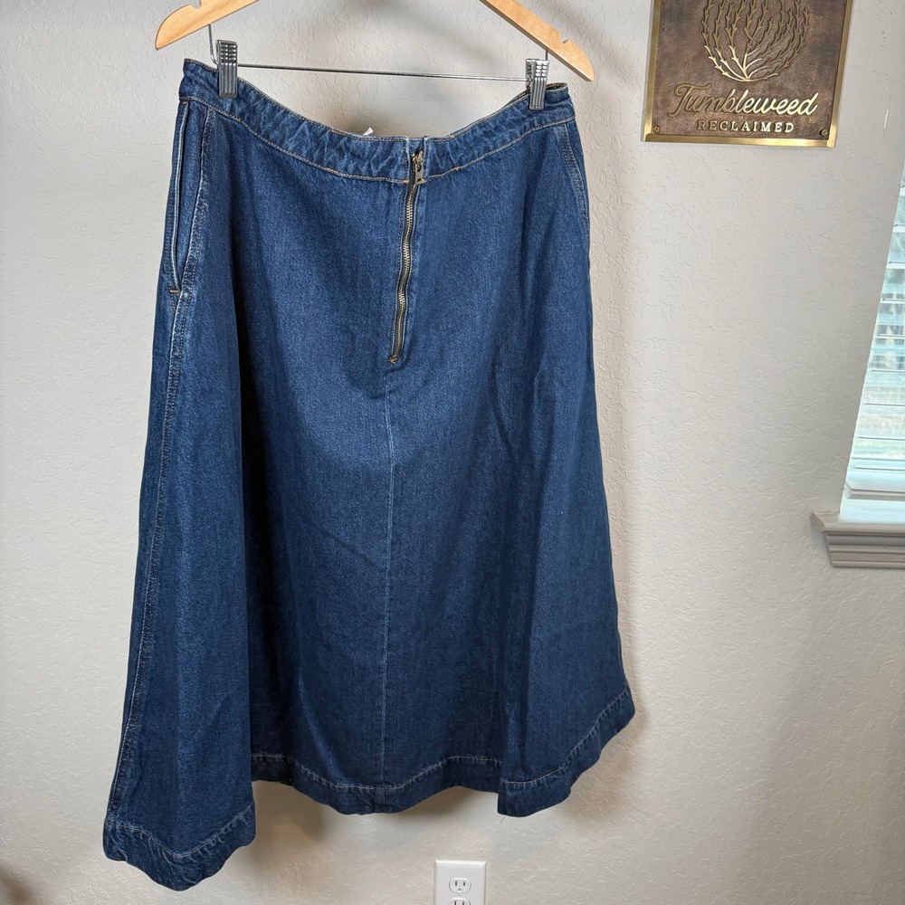 Boden Denim Midi Skirt Pleated Dark Wash Full A-Line Zipper Women US 16-18 - Picture 8 of 9